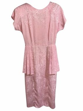 Vtg. 80’s “Pretty in Pink” Textured Pink Peplum Midi Dress ~ Made in the USA.